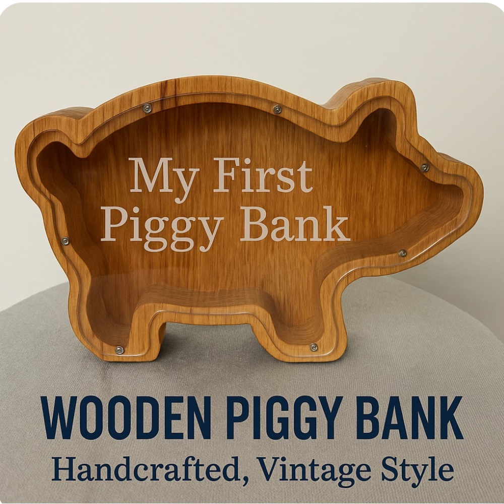 Handcrafted Wooden Piggy Bank – “My First Piggy Bank” by Drapela Works (F9)✨✨